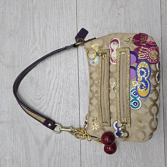 Coach Handbags - Coach Poppy Beige and Purple Mini Signature Shoulder Bag Vintage